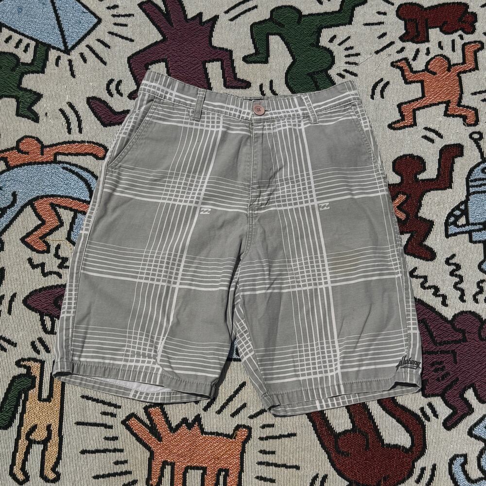 Y2K Billabong Grey Plaid Baggy Shorts Size 30